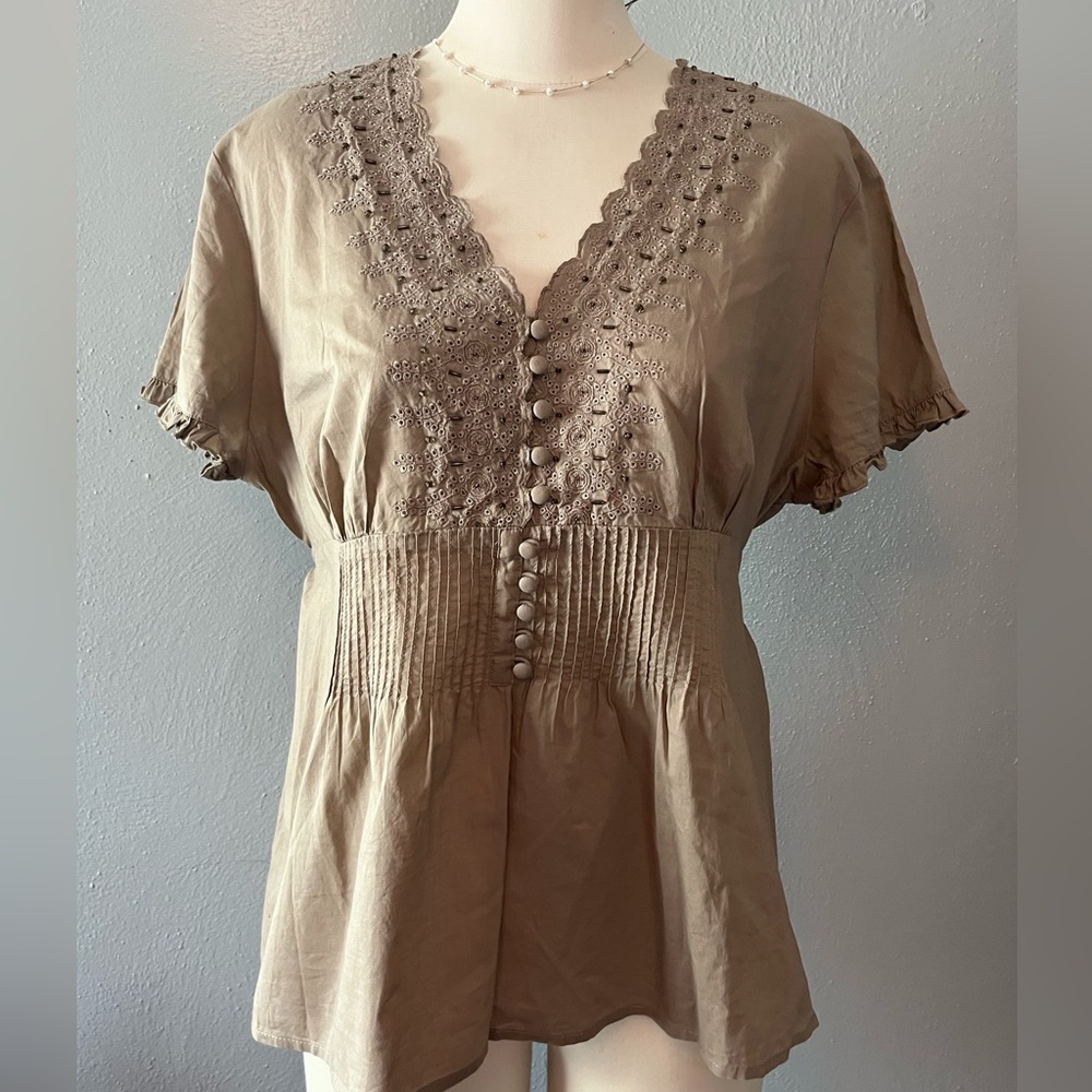 Moto smocked short sleeve blouse 100% cotton size large